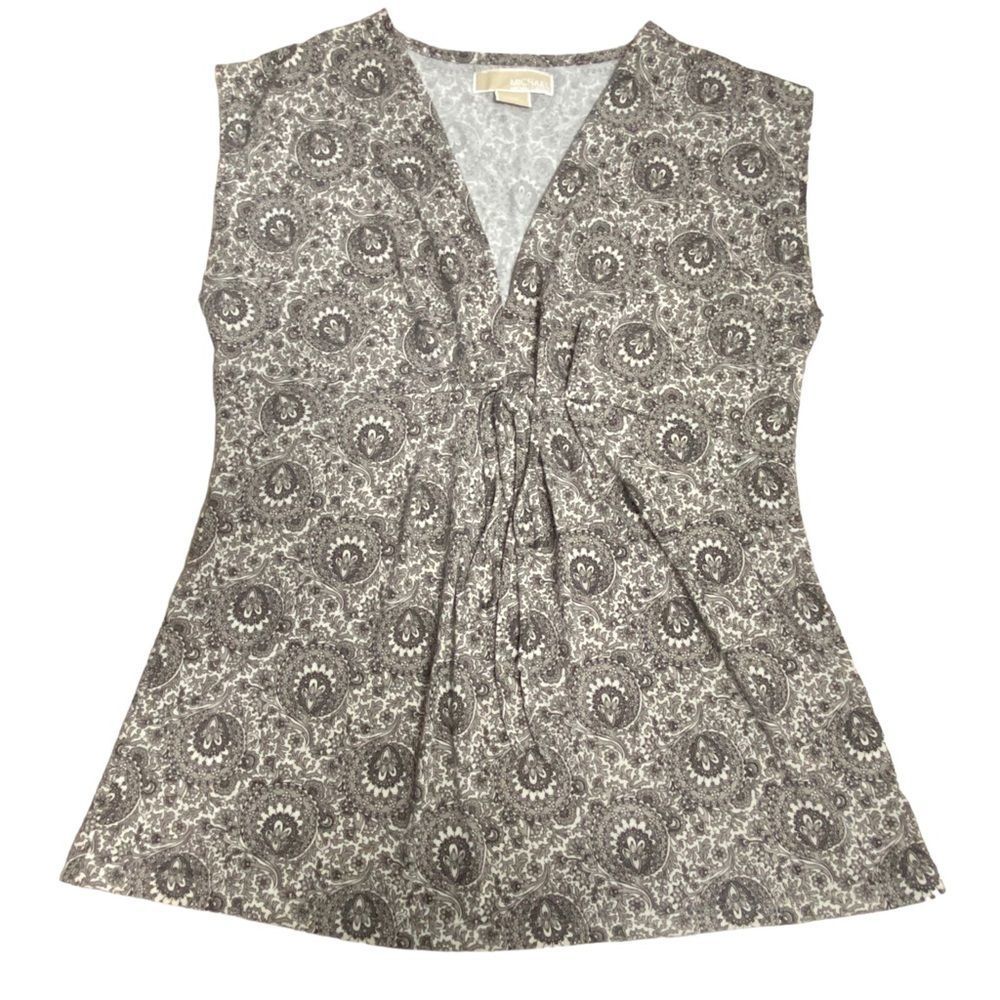 Michael Kors Womens Medium Gray Stretch V Neck Sleeveless Top Blouse